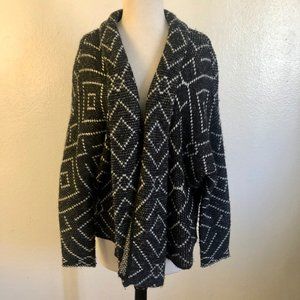 Billabong Black White Geometric Open Front Sweater - New Without Tags NWOT